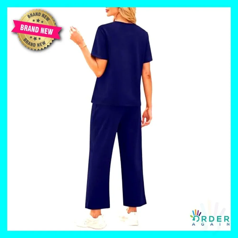 Women's Casual Two Piece Set Wide Leg Crop Pants Lounge Outfit Summer Travel
